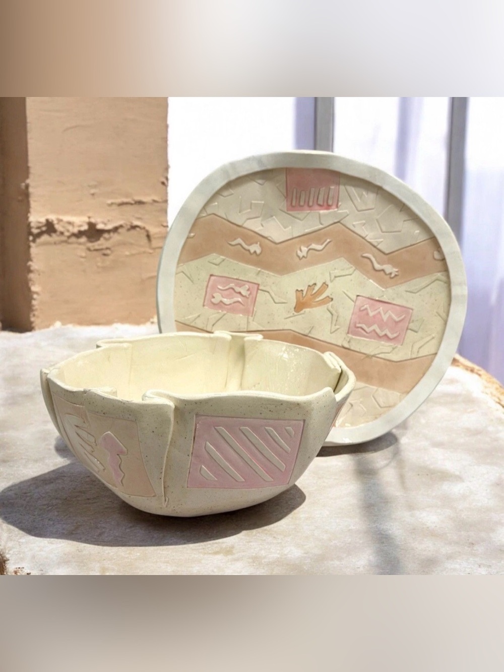 Vintage Barbara Demery 1986 Studio Pottery Bowl & 15” Platter Signed Southwest